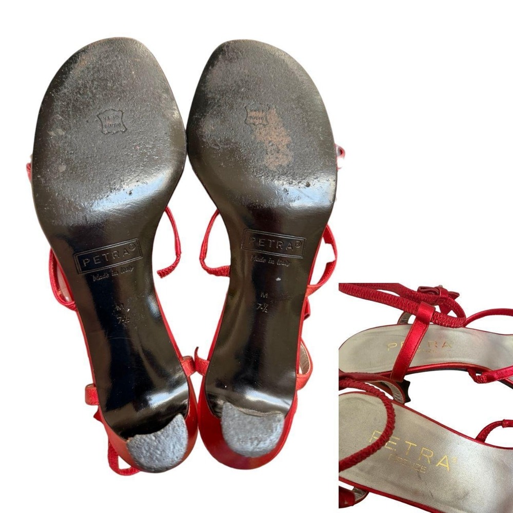 90'S Vintage Petra Firenze Red Strappy Bow Sandals 7.5 - Picture 5 of 5